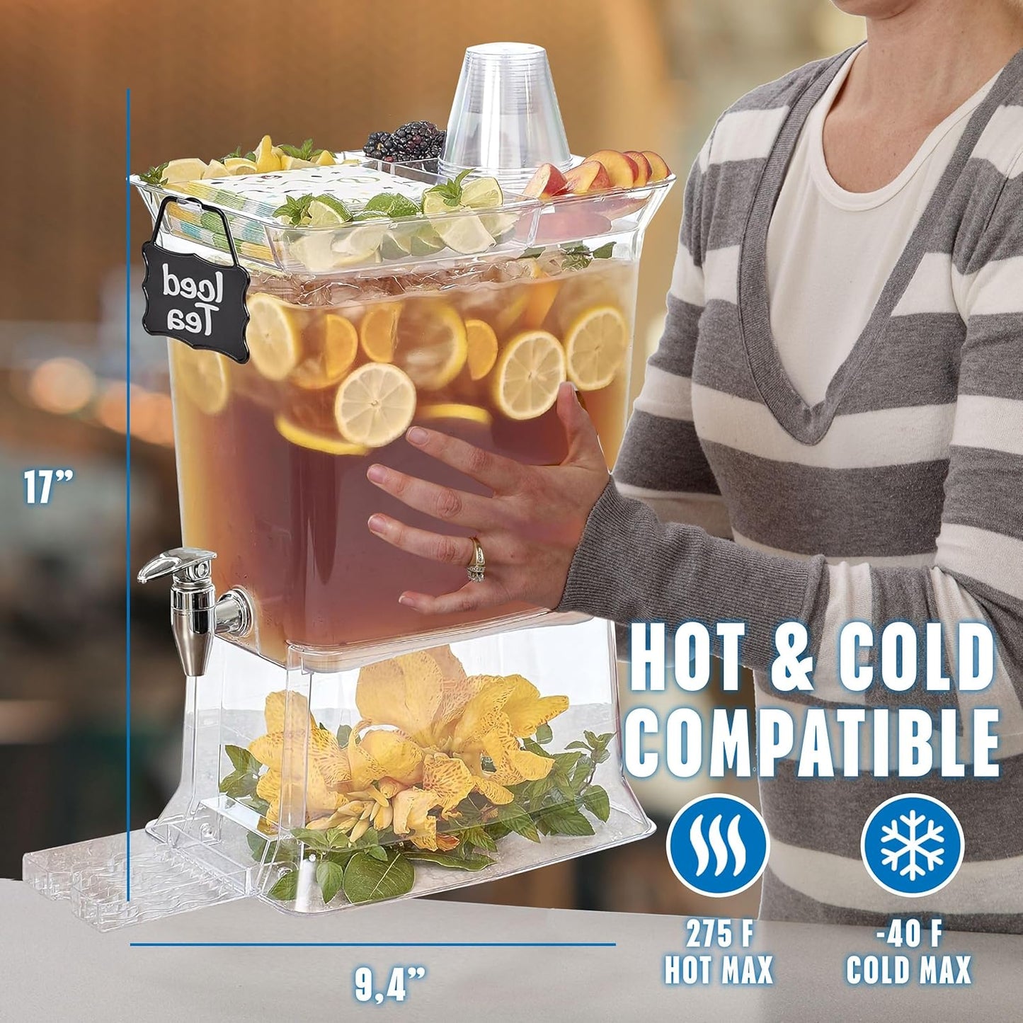 Buddeez Tritan™ Beverage Dispenser with Party Tray Lid - 2.5 Gallon Cold Drink Dispenser for Juice, Iced Tea, Lemonade, Water