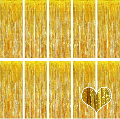 10 Pack Silver Backdrop Curtain 3.2ft x 8.2ft Metallic Tinsel Foil Fringe Curtains Photo Booth Background for Birthday Party Decoration Baby Shower Engagement Wedding Christmas Decoration (Silver)