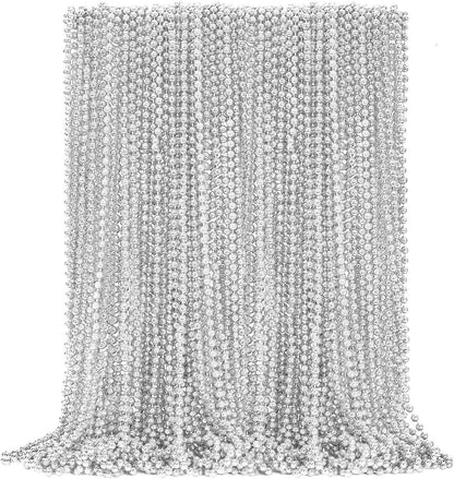 EOBOH 144PCS Mardi Gras Beads, Metallic 12 Kinds Bead Necklace Party Supplies, 33" Mardi Gras Necklace Costume Stuff, Festival Parade Throw Accessories for Wedding Birthday Celebrations Decorations