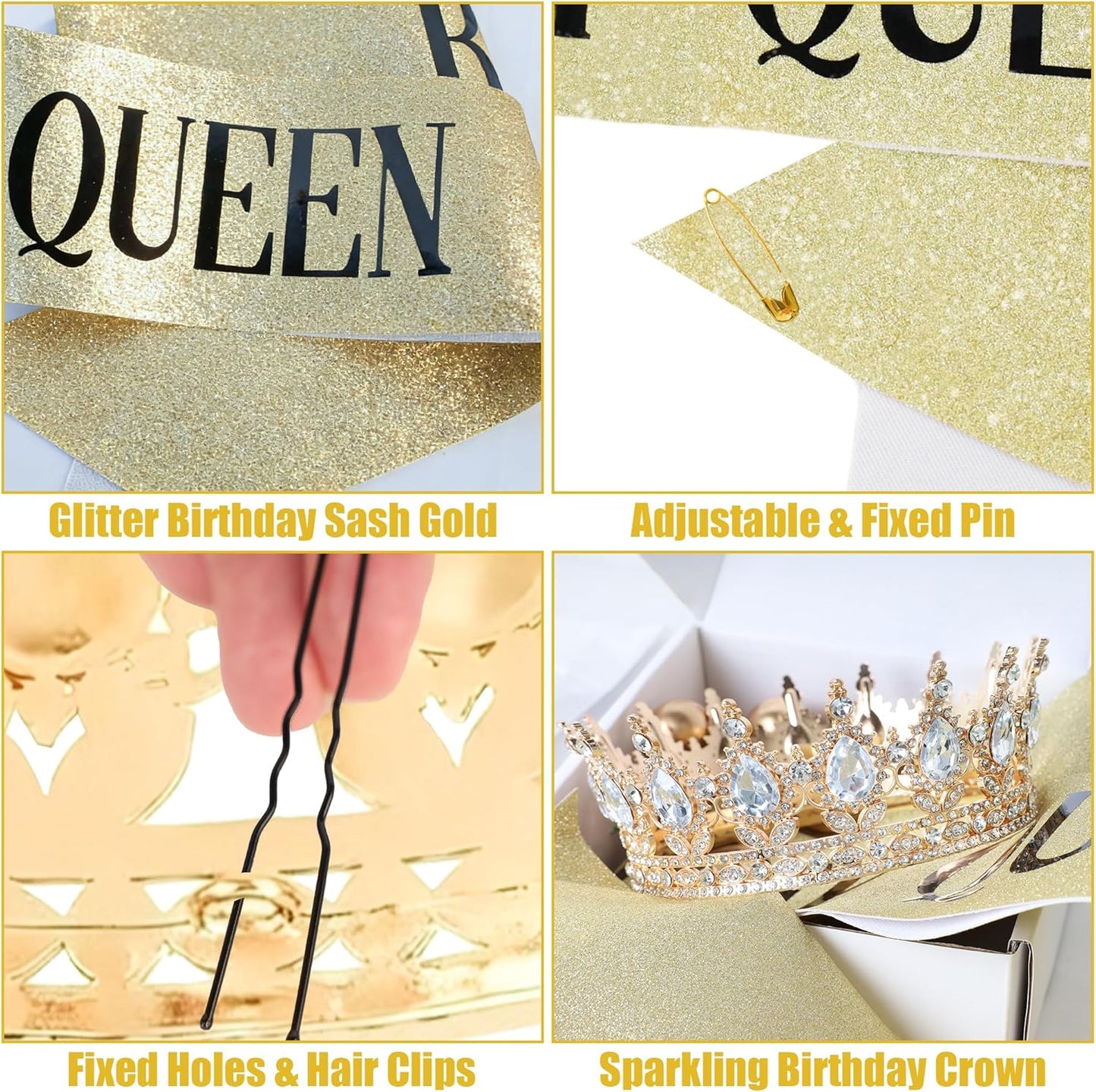 Crown Cake Topper, Balls Happy Birthday Cake Topper Pink Crown Birthday Candles Gold Butterflies, Corona Para Pastel, Cake Decorations for Birthday Wedding (Gold, Pink)