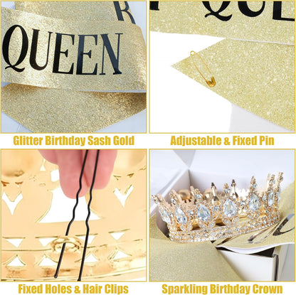 Crown Cake Topper, Balls Happy Birthday Cake Topper Pink Crown Birthday Candles Gold Butterflies, Corona Para Pastel, Cake Decorations for Birthday Wedding (Gold, Pink)