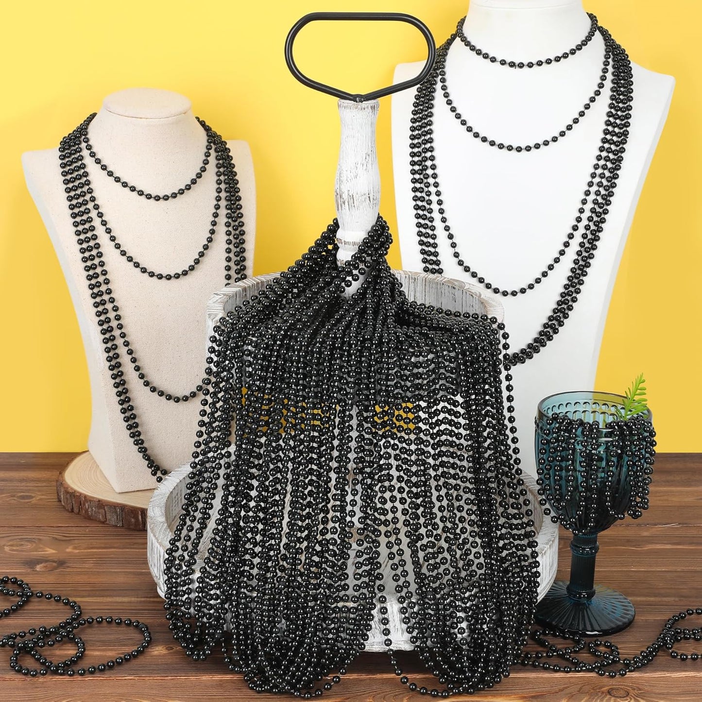 EOBOH 144PCS Mardi Gras Beads, Metallic 12 Kinds Bead Necklace Party Supplies, 33" Mardi Gras Necklace Costume Stuff, Festival Parade Throw Accessories for Wedding Birthday Celebrations Decorations