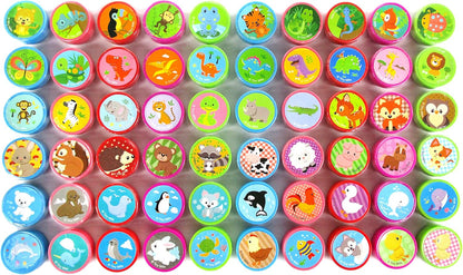 TINYMILLS 60 Pcs Animals Assorted Stampers for Kids with 60 Different Designs Party Favor Goodie Bag Prizes Classroom Rewards Pinata Filler Arts and Crafts for Kids