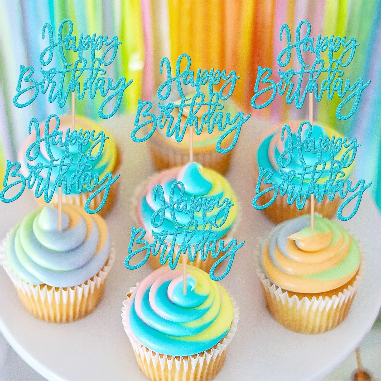 24 PCS Happy Birthday Cupcake Toppers Glitter Picks for Celebrating Anniversary Theme Party Cake Decorations Supplies Gold