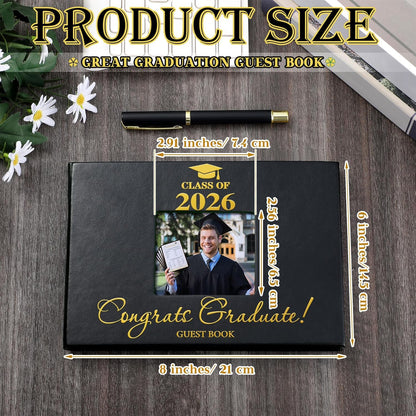 Geyoga 2026 Graduation Guest Book with Pen, 144 Pages Class of 2026 Graduation Party Guest Sign in Book Memory Scrapbook for High School Senior Nights College Grad Gifts, 6 x 8 Inch(Black)