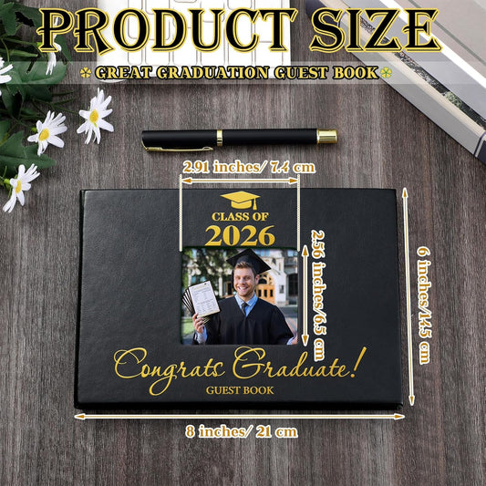 Geyoga 2026 Graduation Guest Book with Pen, 144 Pages Class of 2026 Graduation Party Guest Sign in Book Memory Scrapbook for High School Senior Nights College Grad Gifts, 6 x 8 Inch(Black)