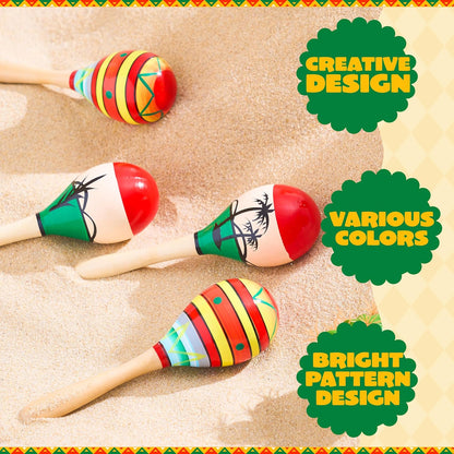 JOYIN 4 PCS Cinco De Mayo 7.6" Wooden Maracas for Kids, Maraca Magic, Wooden Noisemaker for Mexican Fiesta Party Favors, Musical Fun Parties, Luau Party, Carnivals, Taco Tuesday Event