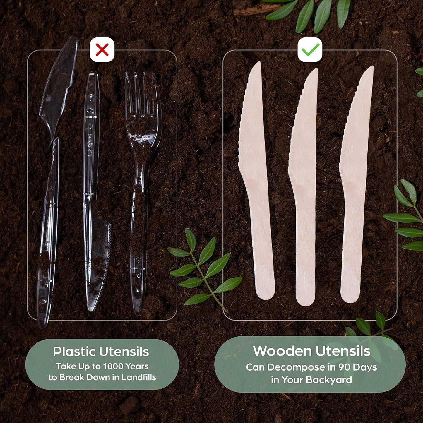 PURPLECLAY Wooden Disposable Utensils Set, 360 PCS Compostable Silverware (120 Forks, 120 Spoons, 120 Knives) Eco Friendly, Plastic-Free Cutlery for Parties & Catering, Alternative to Bamboo Utensils