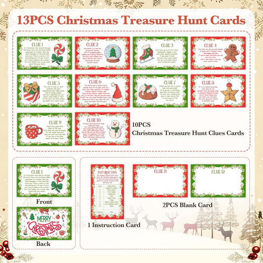Christmas Scavenger Hunt Clue Cards, Xmax Scavenger Hunt Games for Adults, Winter Holiday Birthday Party Supplies Activities Outdoor Indoor(13 Clues Cards with Envelopes), 04