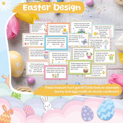 Nature Scavenger Hunt Cards, Bunny Easter Egg Hunt Clue Cards for Adults Family Friends, Spring Camping Treasure Riddle Party Game Indoor Activities - A01
