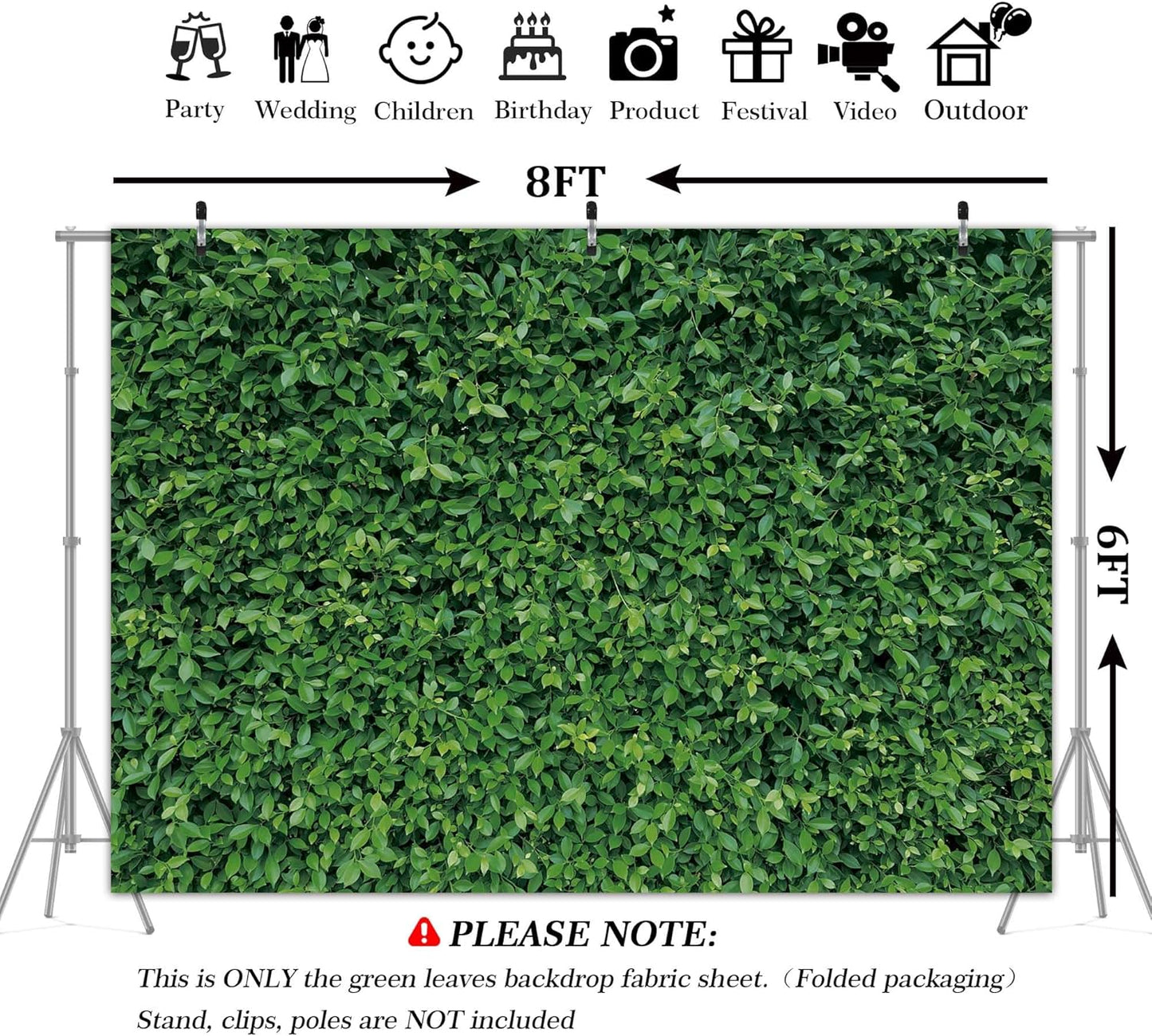 Green Leaves Backdrop - Nature Greenery Polyester Photography Background for Birthday Wedding Decor Soft Fabric Wall Banner | Baby Shower, Safari, Dinosaur Theme Photo Booth(7x5ft)