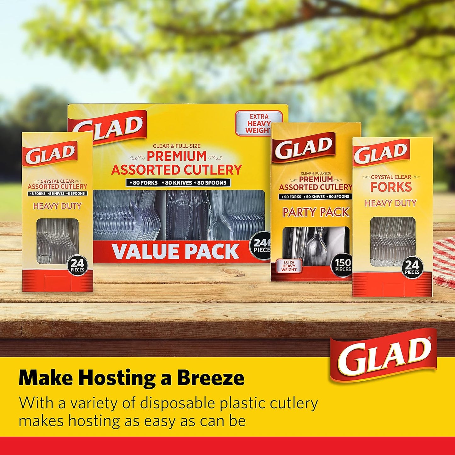 Glad Clear Disposable Cutlery Set with Heavy Duty Plastic Forks, Knives, and Spoons, Reusable Dishwasher Safe Plastic Utensils for Parties and Everyday Use, 240 Count