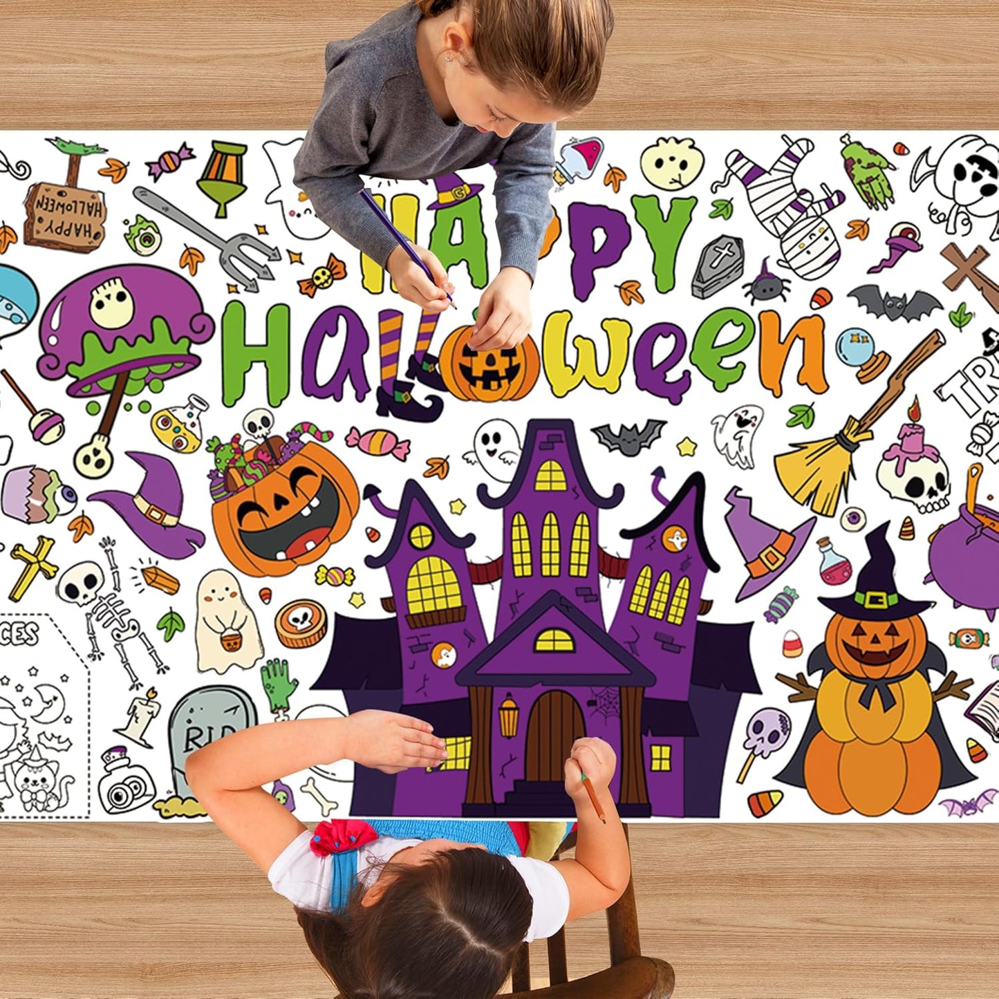 Easter Coloring Poster for Kids 30x72 Inch Bunny Giant Coloring Tablecloth Happy Easter Crafts Paper Table Cover for Gifts Activities Games Classroom Wall School Home Parties