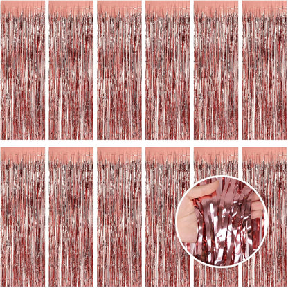 Silver Fringe Curtain Party Streamers, 12 Pack 3.3ft x 8.2ft Foil Curtain Backdrop Tinsel Foil Fringe Curtains Photo Booth Backdrop Streamer for Birthday, Wedding, Baby Shower, Disco Party
