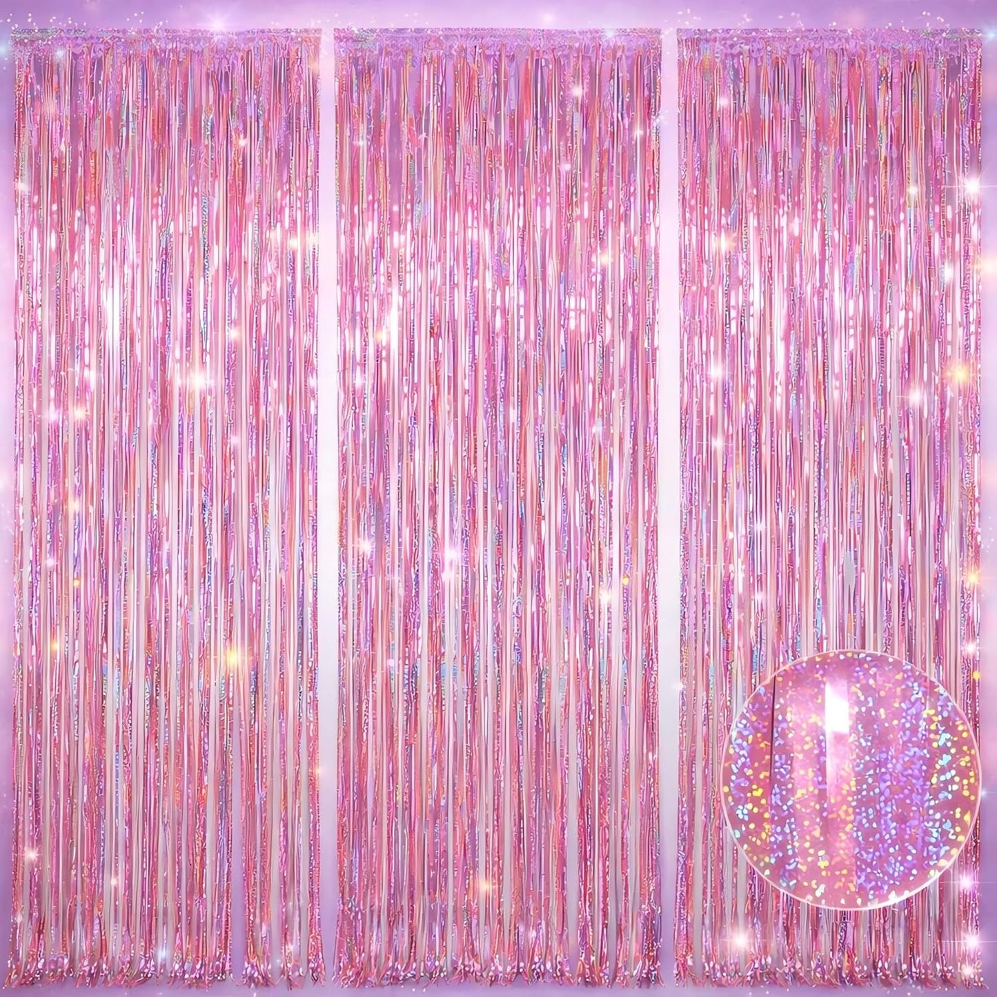 Happy Mothers Day Decorations Melsan 3 Pack 3.2 x 8.2 ft Pinkish Purple Tinsel Fringe Curtain Backdrop, Sparkling Metallic Party Decorations for Girls Birthday, Bachelorette, Wedding, Photo Booth