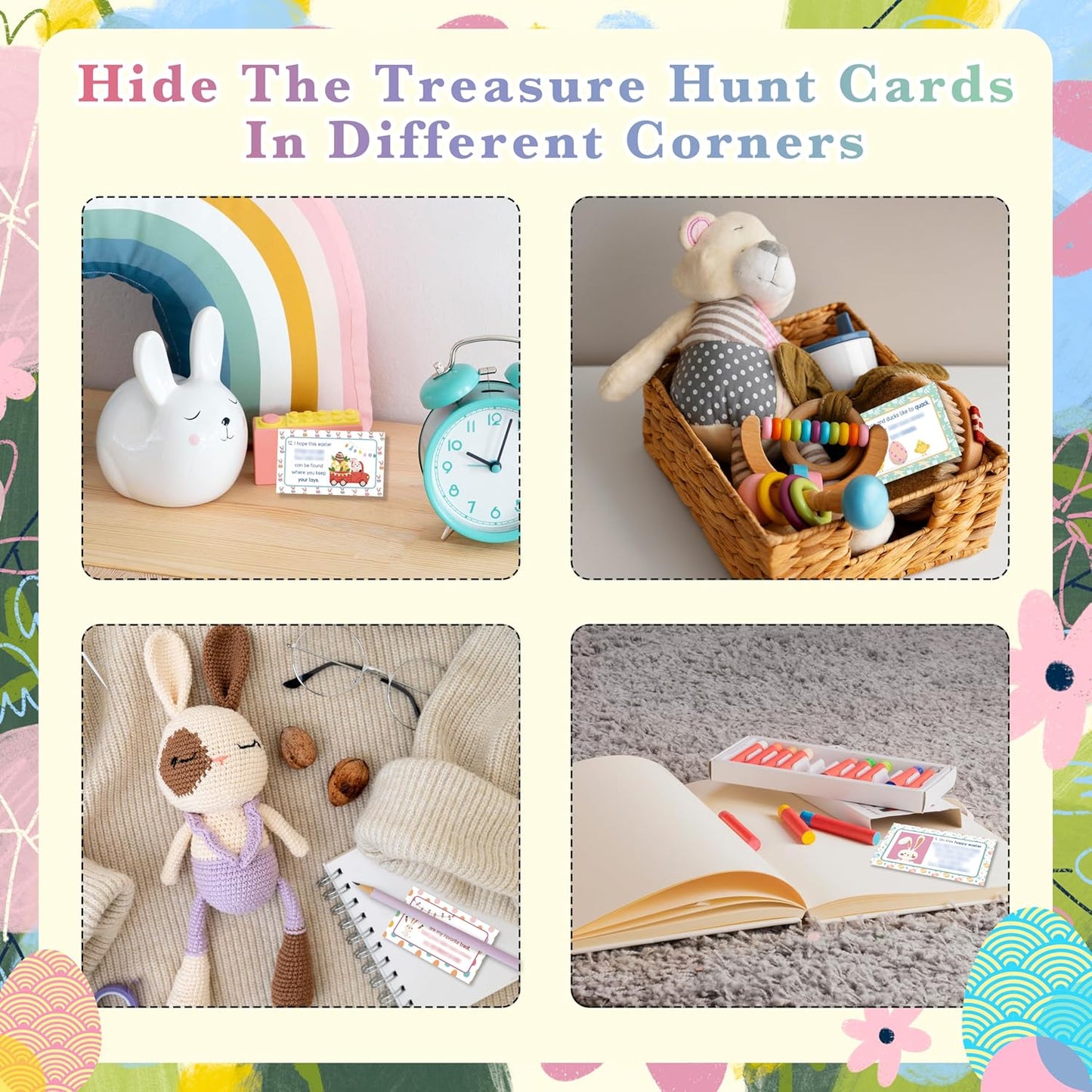 Easter Scavenger Hunt, Easter Gnomes Treasure Hunt Clues Cards with Envelopes, Easter Games for Adults, Easter Egg Hunt Supplies, Easter Party Decorations Spring Activities -01