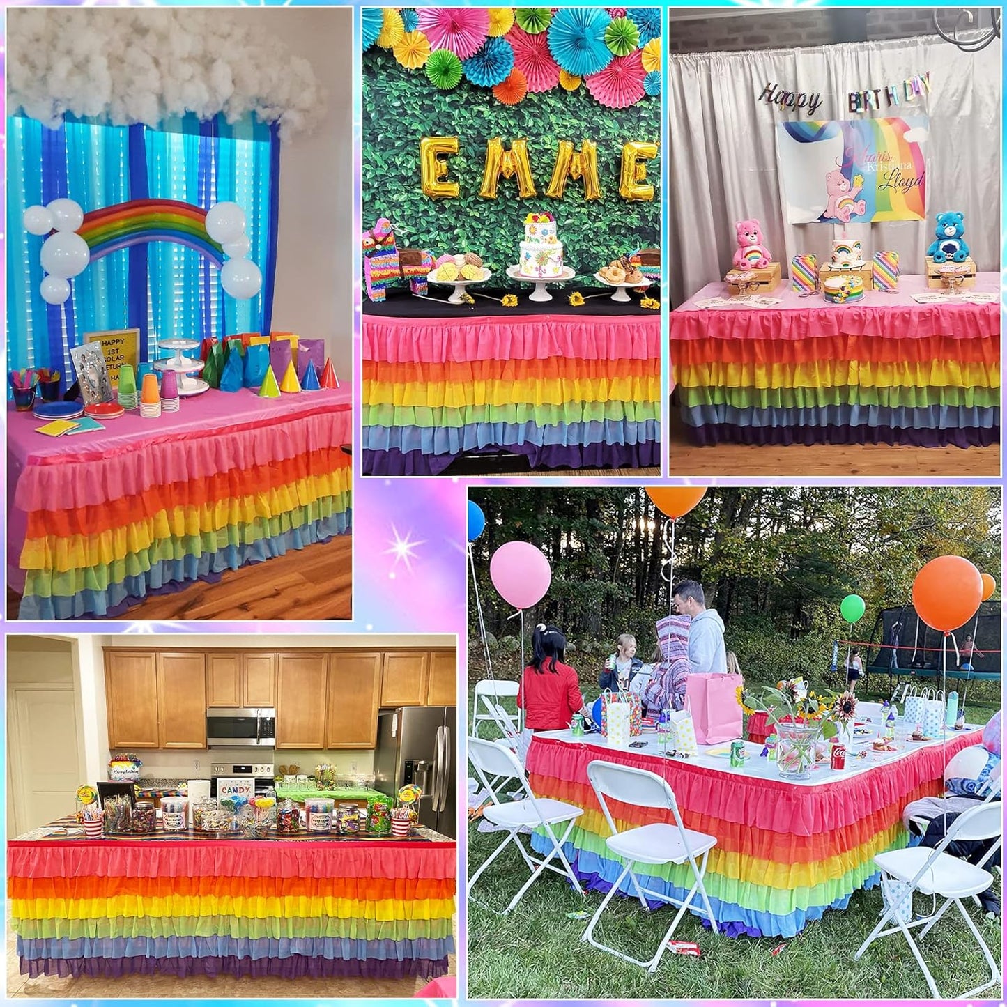 Pastel Rainbow Table Skirt Ruffle Party Tablecloth for Rectangle Table 6ft Birthday Party Baby Shower