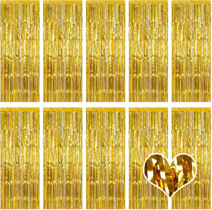 10 Pack Silver Backdrop Curtain 3.2ft x 8.2ft Metallic Tinsel Foil Fringe Curtains Photo Booth Background for Birthday Party Decoration Baby Shower Engagement Wedding Christmas Decoration (Silver)