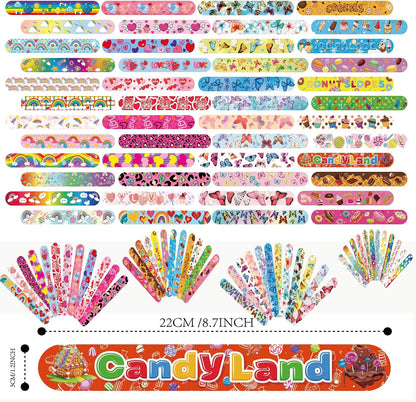 Slap Bracelets Party Favors 48Pcs Slap Bracelets Bulk Party Snap Bracelets Gifts for kids Butterflies,Space multi-themed School Classroom Prizes Exchange (B:Space,Trucks,Fire trucks,Roller skates)