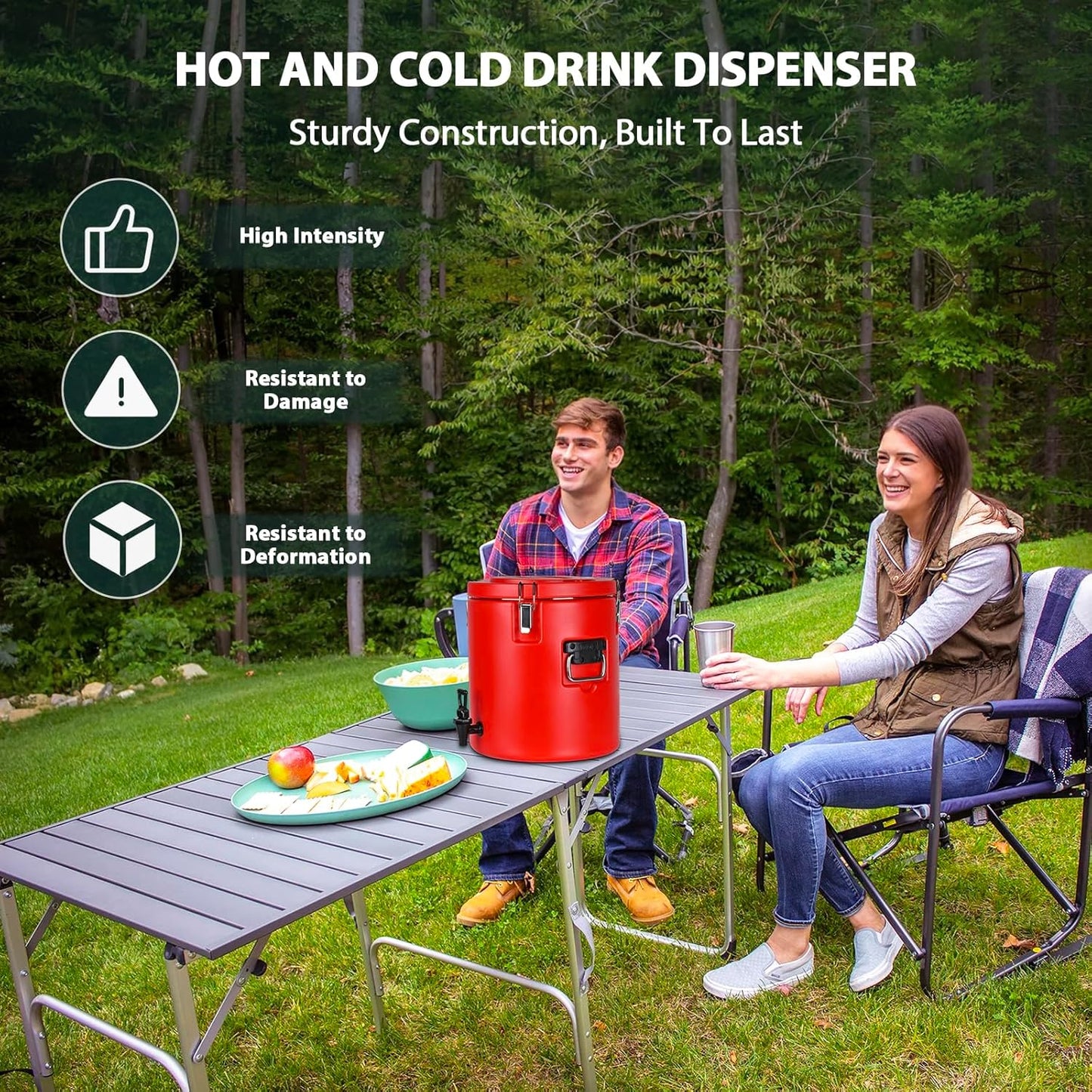 8 Gal Insulated Beverage Dispenser, Commercial Cold & Hot Drink Dispenser with 304 Stainless Steel Interior and Spout, Portable Water Jug for Camping, Party, Commercial Catering
