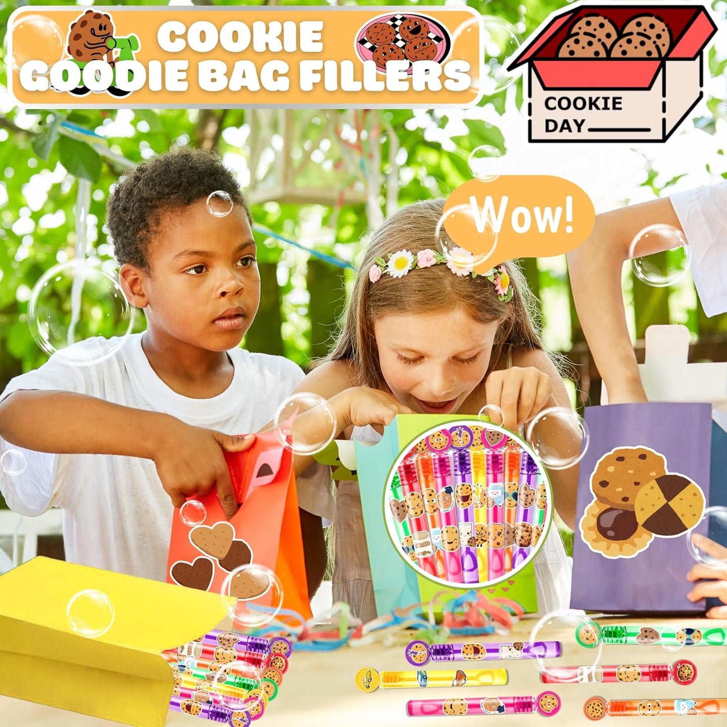 Cookie Party Favors for Kids – 24PCS Sweet Treat-Themed Mini Bubble Wands, Great for Birthday Supplies, Pinata Fillers, Goodie Bags & Classroom Rewards