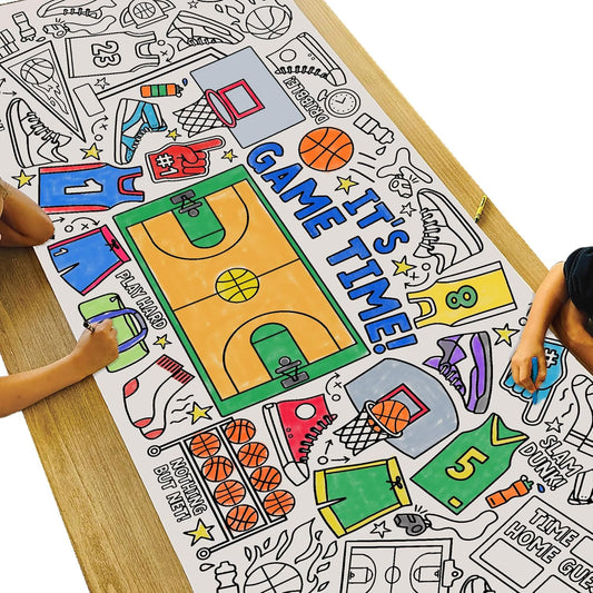 Tiny Expressions Giant Coloring Banner for Kids - Rolled, Not Creases - Coloring Table Cloth for Kids Activity - Construction Truck