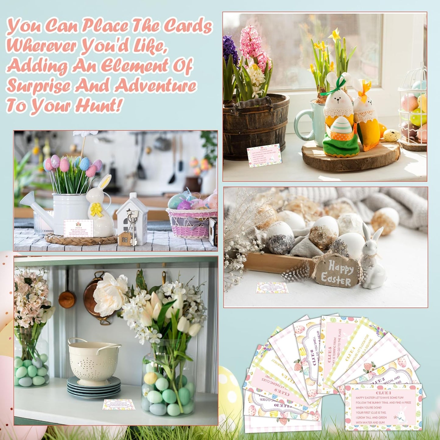 Easter Scavenger Hunt Games, Easter Treasure Hunt Clues Game Cards, Easter Party Games for Adult Friend Groups, Easter Party Decorations Supplies Favors，02