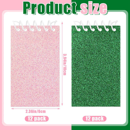Resurhang 24 Pcs Pink and Green Mini Notepads Bulk Magical Wizard Party Favors Glitter Cover Spiral Notebooks Princess and Witch Party Favors for Birthday Gift School Classroom Rewards Supplies