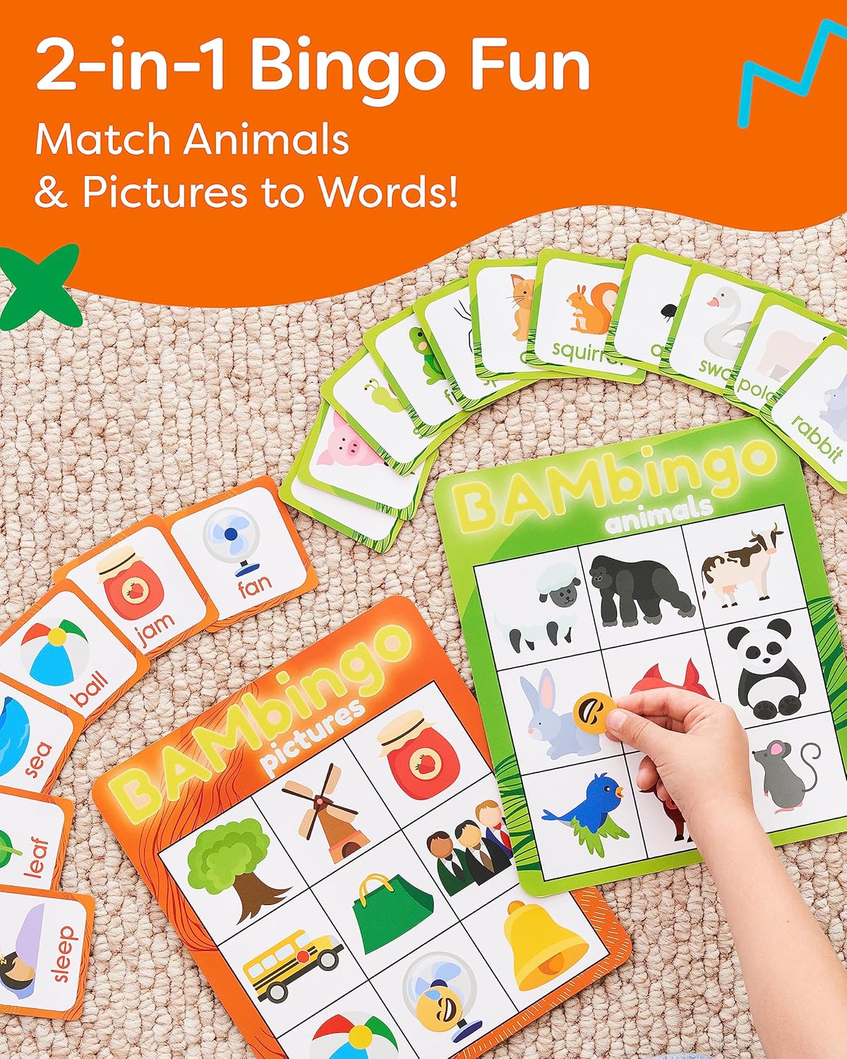 THE BAMBINO TREE Sight Word Bingo Game Level 1 and 2 - Educational Games for Kids - Learn to Read Vocabulary for Kindergarten 1st Grade - Dolch's Fry's Words Lists