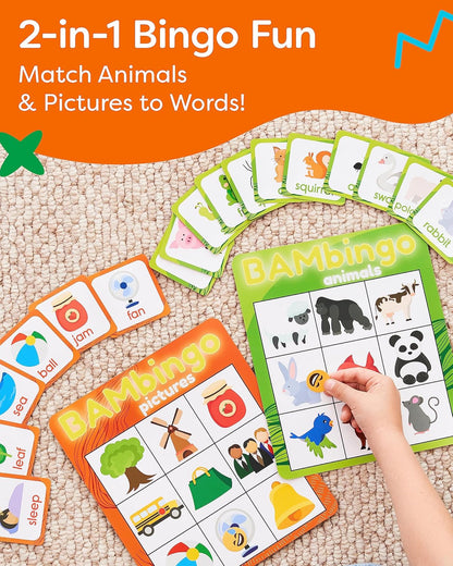THE BAMBINO TREE Sight Word Bingo Game Level 1 and 2 - Educational Games for Kids - Learn to Read Vocabulary for Kindergarten 1st Grade - Dolch's Fry's Words Lists