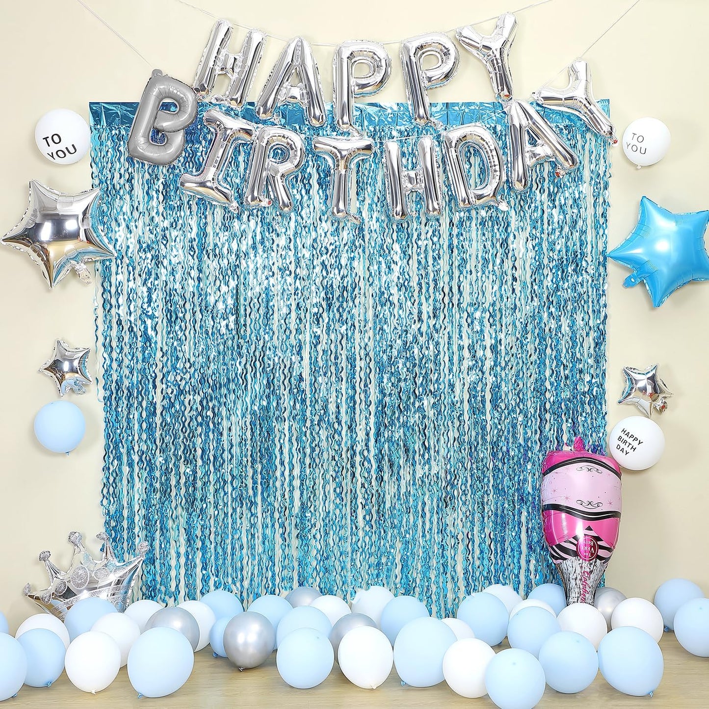 3 Pack Colorful Foil Fringe Curtain Backdrop - 6.6 x 3.3 ft Wavy Rainbow Tinsel Backdrop Curtain Metallic Streamers Iridescent Holiday Photo Booth Party Decorations