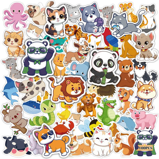 OHOME 100 PCS Water Bottle Stickers for Kids,Cute Animal Aesthetic Sticker Pack - Waterproof Vinyl Kawaii Stickers for Girls Boy Classroom Prizes,Party Favors for Scrapbook, Laptops, Journal,Birthday