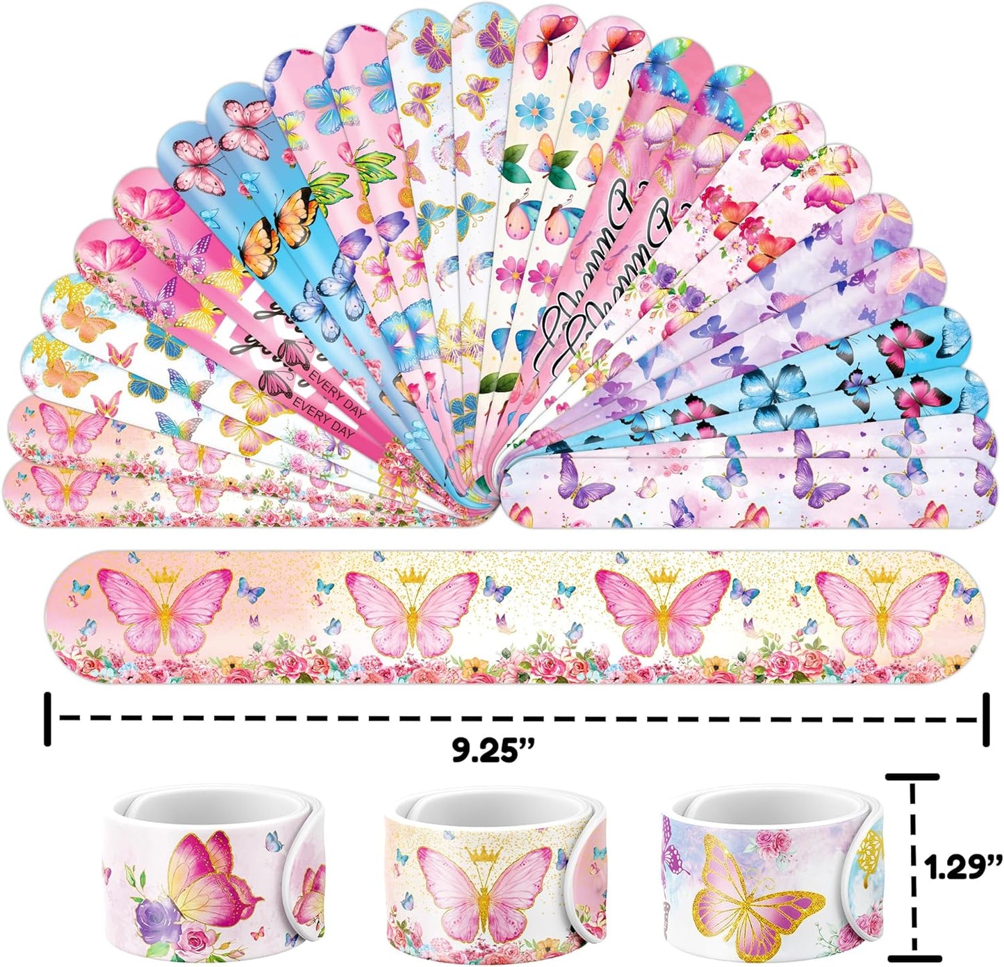 48 PCS Butterfly Party Set: 24 PCS Temporary Tattoos & 24 PCS Slap Bracelets - Cute Butterfly-Themed Gifts for Kids, Girls, Boys - Birthday Parties, Baby Showers, Classroom Rewards, Party Decorations