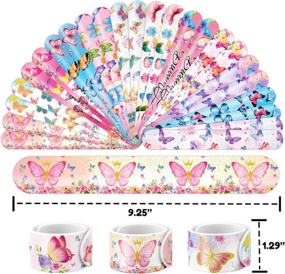 48 PCS Butterfly Party Set: 24 PCS Temporary Tattoos & 24 PCS Slap Bracelets - Cute Butterfly-Themed Gifts for Kids, Girls, Boys - Birthday Parties, Baby Showers, Classroom Rewards, Party Decorations