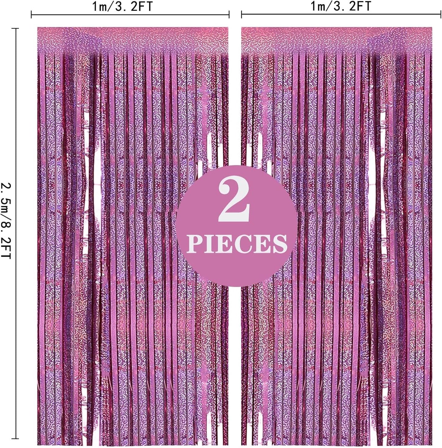 2 Pack 3.2ft x 8.2ft Silver Metallic Tinsel Foil Fringe Curtains, Door Streamer Photo Booth Backdrop for Birthday Graduation Engagement Bridal Shower Bachelorette Baby Shower Party Decorations