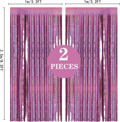 2 Pack 3.2ft x 8.2ft Silver Metallic Tinsel Foil Fringe Curtains, Door Streamer Photo Booth Backdrop for Birthday Graduation Engagement Bridal Shower Bachelorette Baby Shower Party Decorations