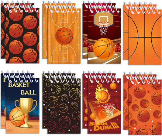 8pcs Sports Theme Basketball Pattern Mini Notepads Spiral Journal Notebooks for Teens Teacher Classroom Reward Sports Birthday Party Favors Gifts