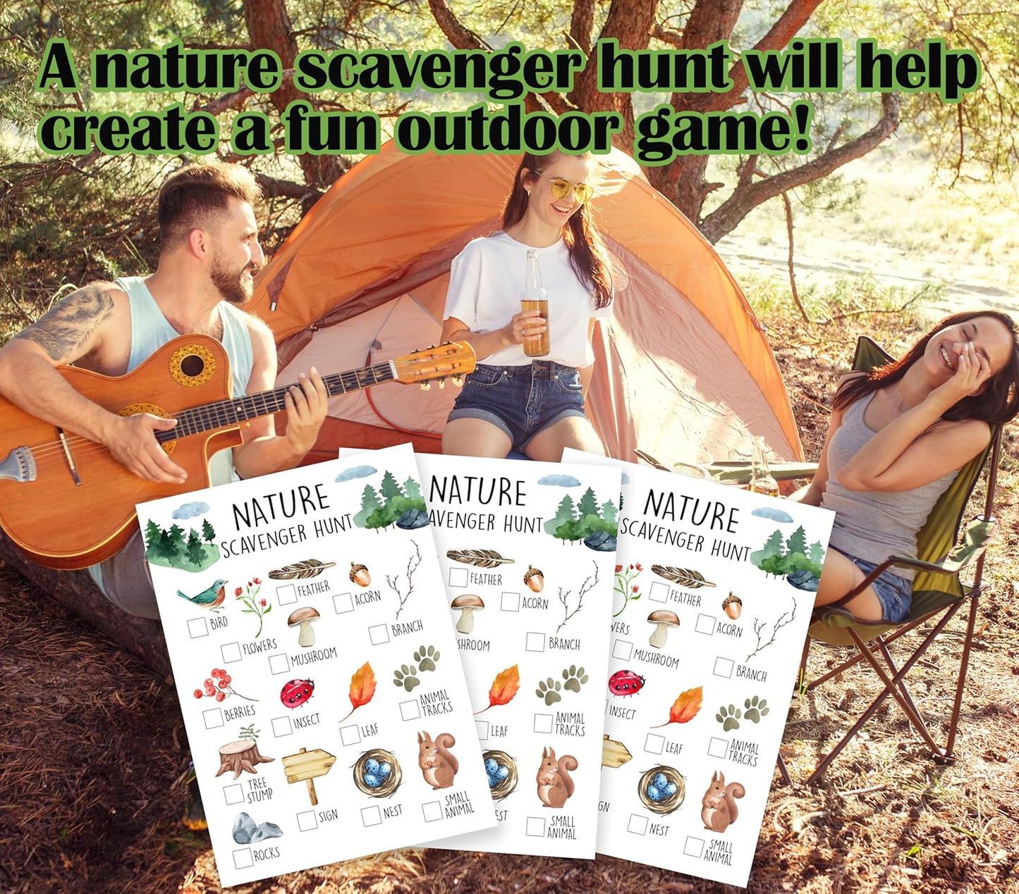 25 Pcs Nature Scavenger Hunt Cards, Outdoor Scavenger Hunts, Camping Scavenger Hunt Game Set, Outdoor Travel Seek Activity, Holiday Party Games for Family Friend, A02