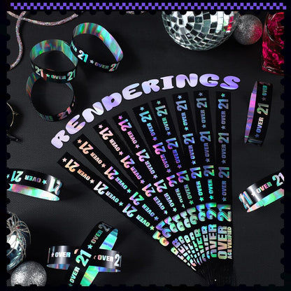 Ferraycle Over 21 Wristbands Holographic Events Wristbands Plastic Party Bracelets Waterproof Bracelets Arm Bands for Events Concerts