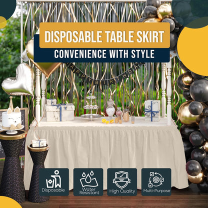 Exquisite Ruffle Table Skirt Black 6 Pack 14 Ft Long Table Skirts for Rectangle Tables 6ft Plus or Round Tables Skirts with Adhesive Strip for Gender Reveal Decor & Happy Birthday Parties