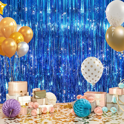 GCB 2Pack Black Metallic Tinsel Foil Fringe Curtains, Black Foil Curtain Backdrop, Photo Booth Props for Birthday Wedding Baby Shower Bachelorette Xmas Celebration Party Decorations Door Streamers