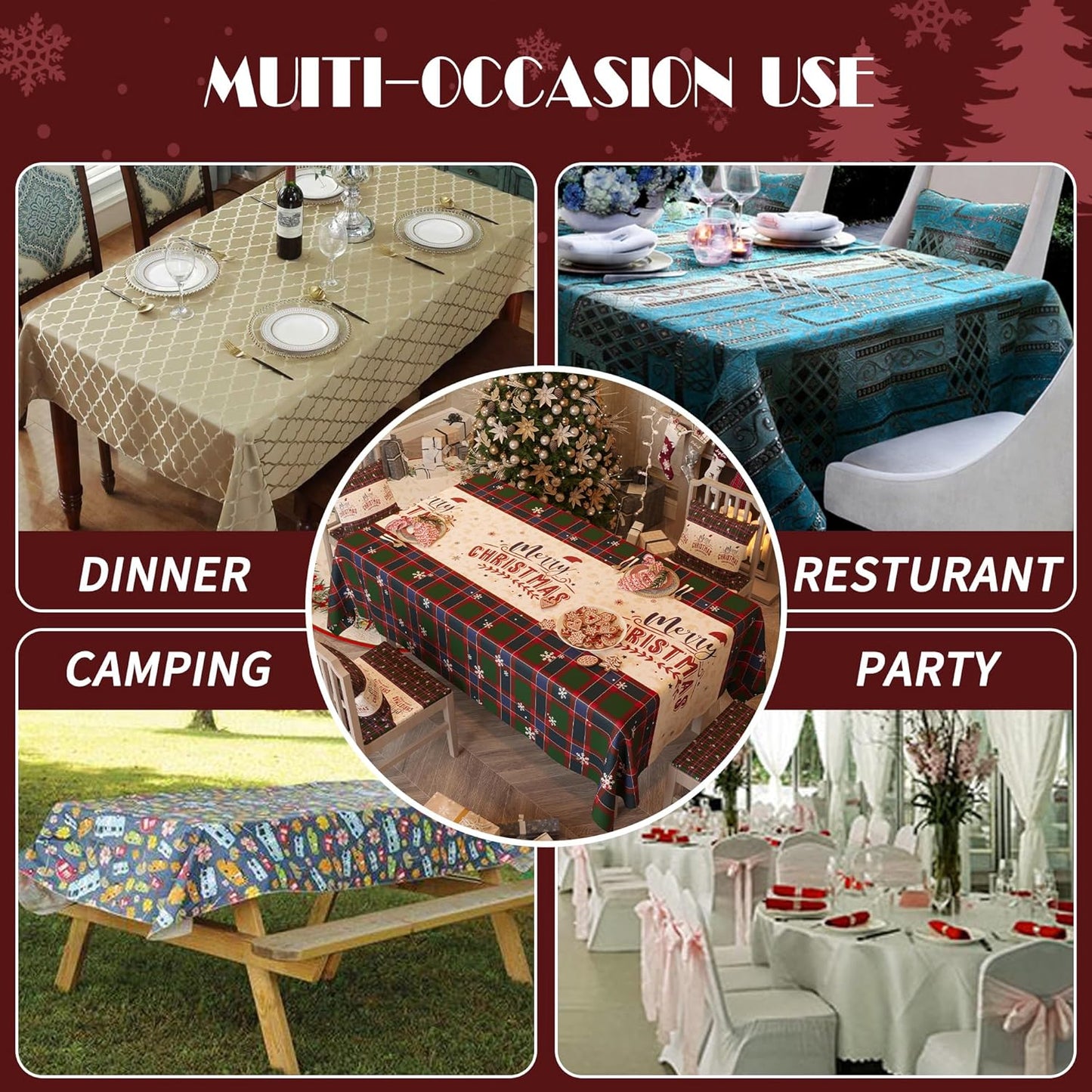Rectangle Table Cloth,100% Waterproof Tablecloth Oil Proof Spill Proof Vinyl Table Cloth, Wipe Clean Plastic Table Cover for Dining, Camping, Indoor and Outdoor 52" x 70",Leaves