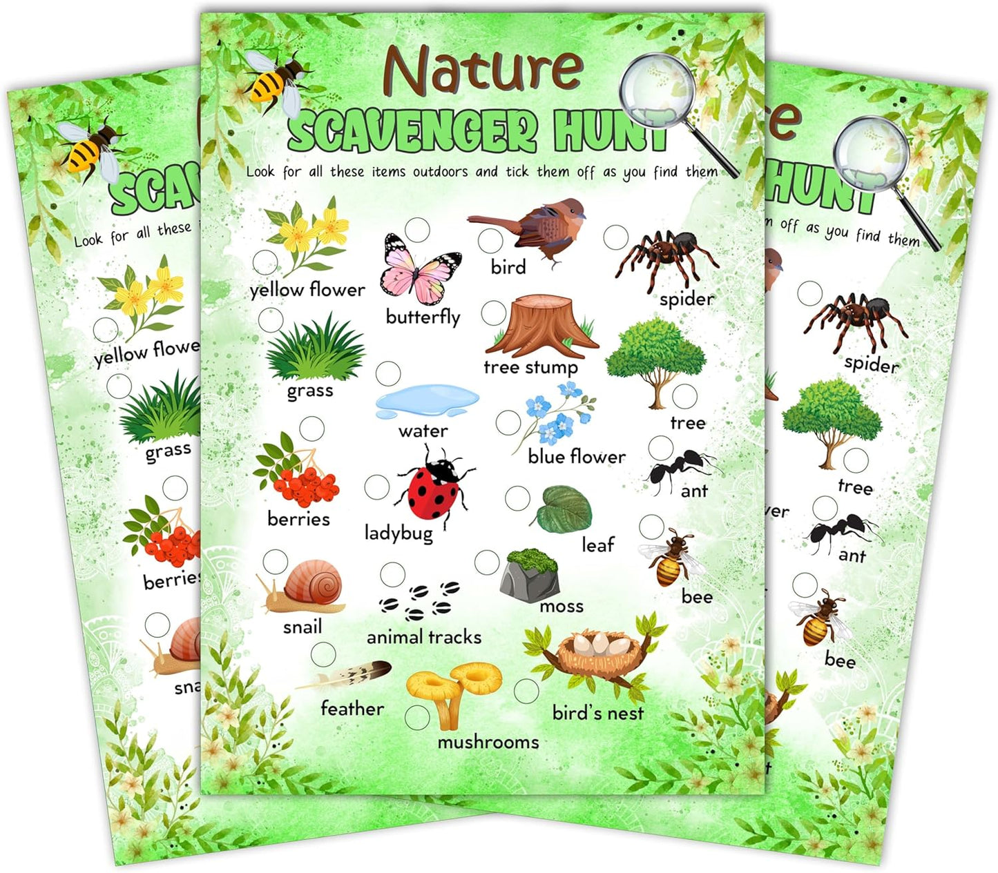 Nature Scavenger Treasure Hunt Game Cards, Outdoor Woodland Scavenger Hunt Games, Nature Theme Holiday Birthday Party Supplies Activities(25 Game Cards), 02