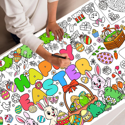 Easter Coloring Poster for Kids 30x72 Inch Bunny Giant Coloring Tablecloth Happy Easter Crafts Paper Table Cover for Gifts Activities Games Classroom Wall School Home Parties