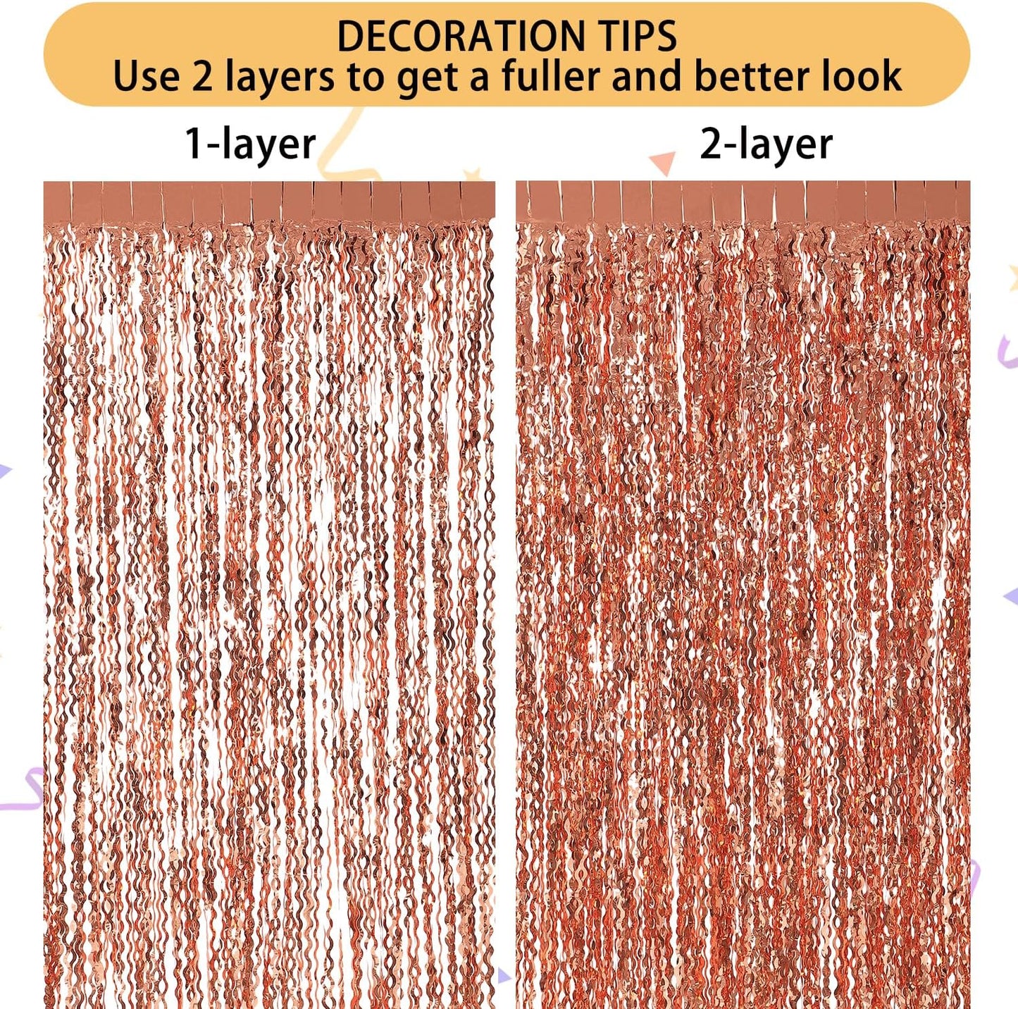 3 Pack Colorful Foil Fringe Curtain Backdrop - 6.6 x 3.3 ft Wavy Rainbow Tinsel Backdrop Curtain Metallic Streamers Iridescent Holiday Photo Booth Party Decorations