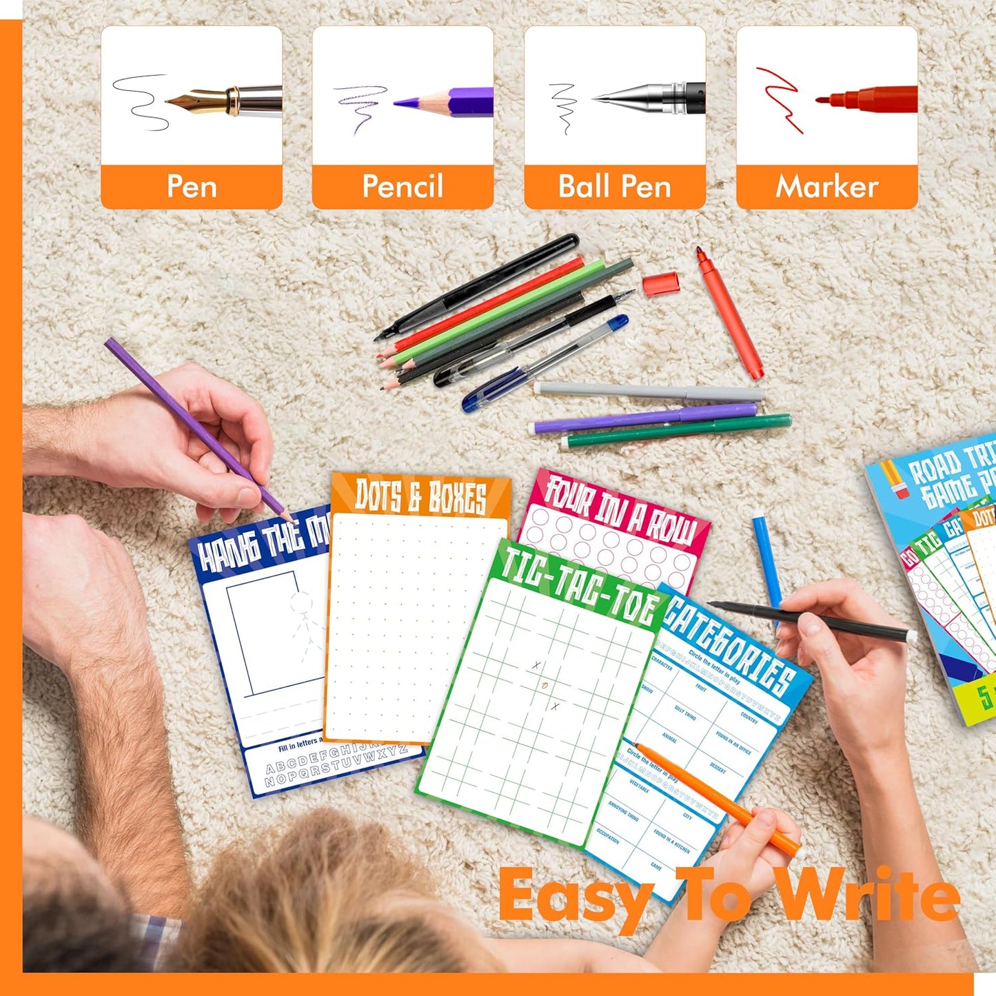 Road Trip Game Pad, 5 Games in 1 (Farm Animals, Car Colors, Buildings, Traffic Signs, Vehicles Scavenger Hunt Bingo), Pen Pencil Paper Game, Plane Trip/ Car Travel/Getaway Activity Pad for Kid, Adult