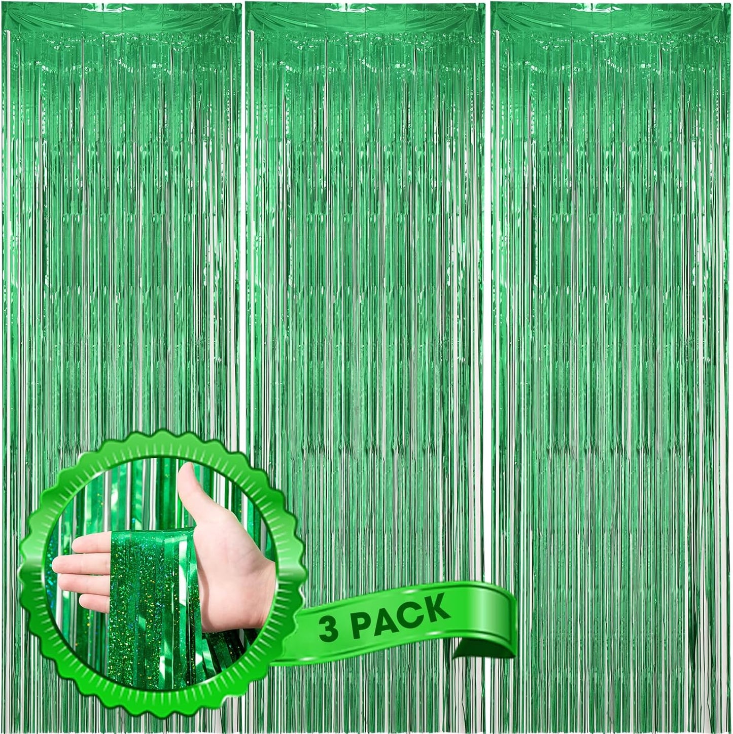 Voircoloria 3 Pack 3.3x8.2 Feet Gold Foil Fringe Backdrop Curtains, Tinsel Streamers, Fringe Backdrop for 2025 New Years Eve, Graduation, Birthday, Baby Shower, Gender Reveal, Disco Party - Colors A