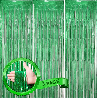 Voircoloria 3 Pack 3.3x8.2 Feet Gold Foil Fringe Backdrop Curtains, Tinsel Streamers, Fringe Backdrop for 2025 New Years Eve, Graduation, Birthday, Baby Shower, Gender Reveal, Disco Party - Colors A