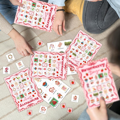 Strawberry Bingo Game, Summer Berry Party Bingo Cards for Adults, Strawberry Parties Supplies, Fruit Themed Birthday Party Favors for 24 Players, 06