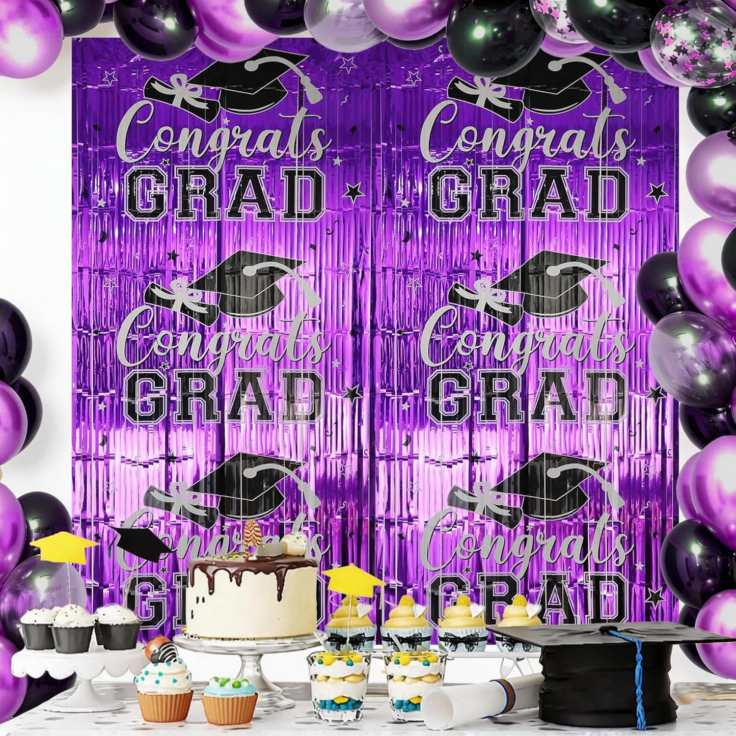 Gradution Party Suppiles Backdrop Decoration 2026, Claas of 2026 Streamer Tinsel Foil Fringe Curtains, Photo Booth Prop Backdrop, Black Grad Photo Backgrounds